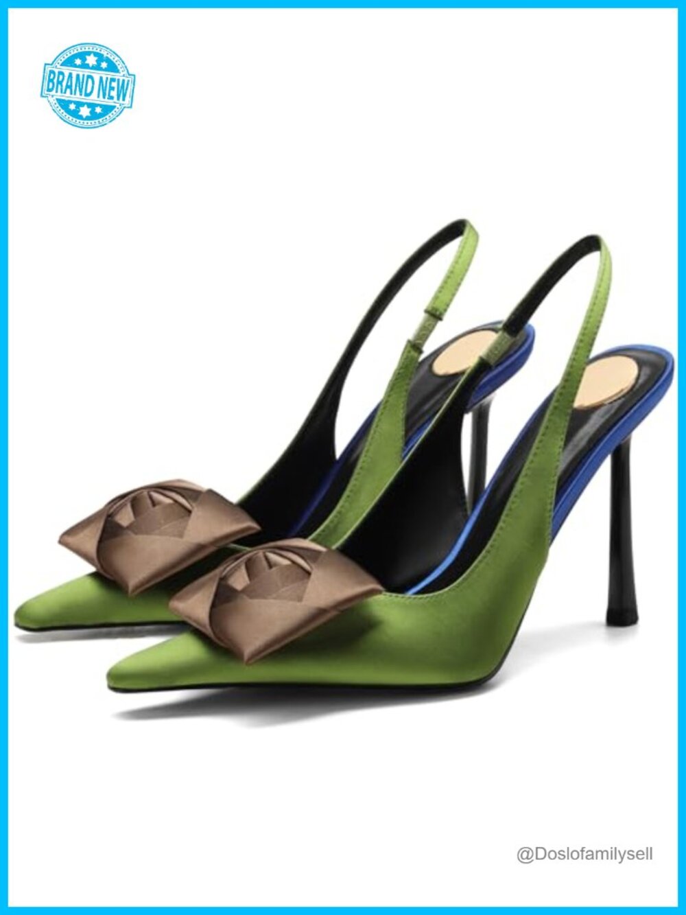 Satin Square Rose Slingback Pumps Pointed Toe Stiletto Heels